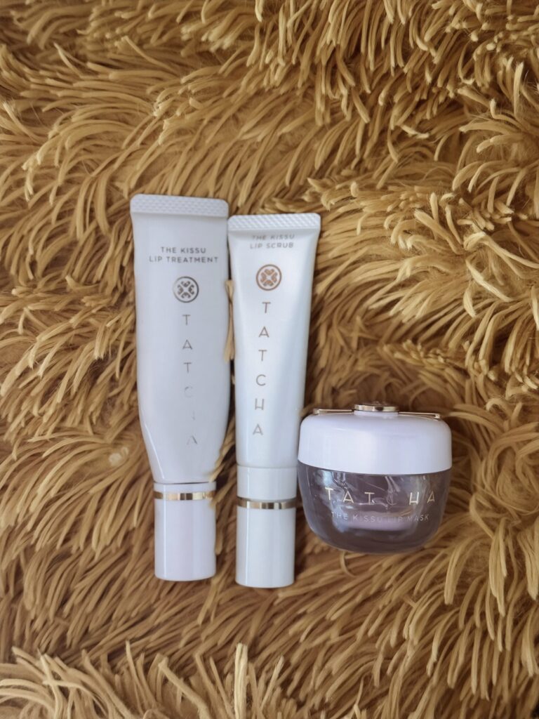 Tatcha Lip Ritual set on a golden yellow Autumn background